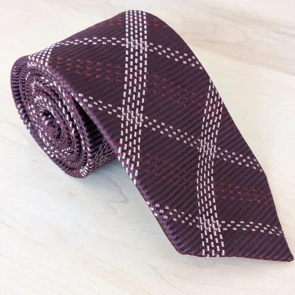 Oscar de la Renta Purple Plaid Tie - Picture 3 of 10